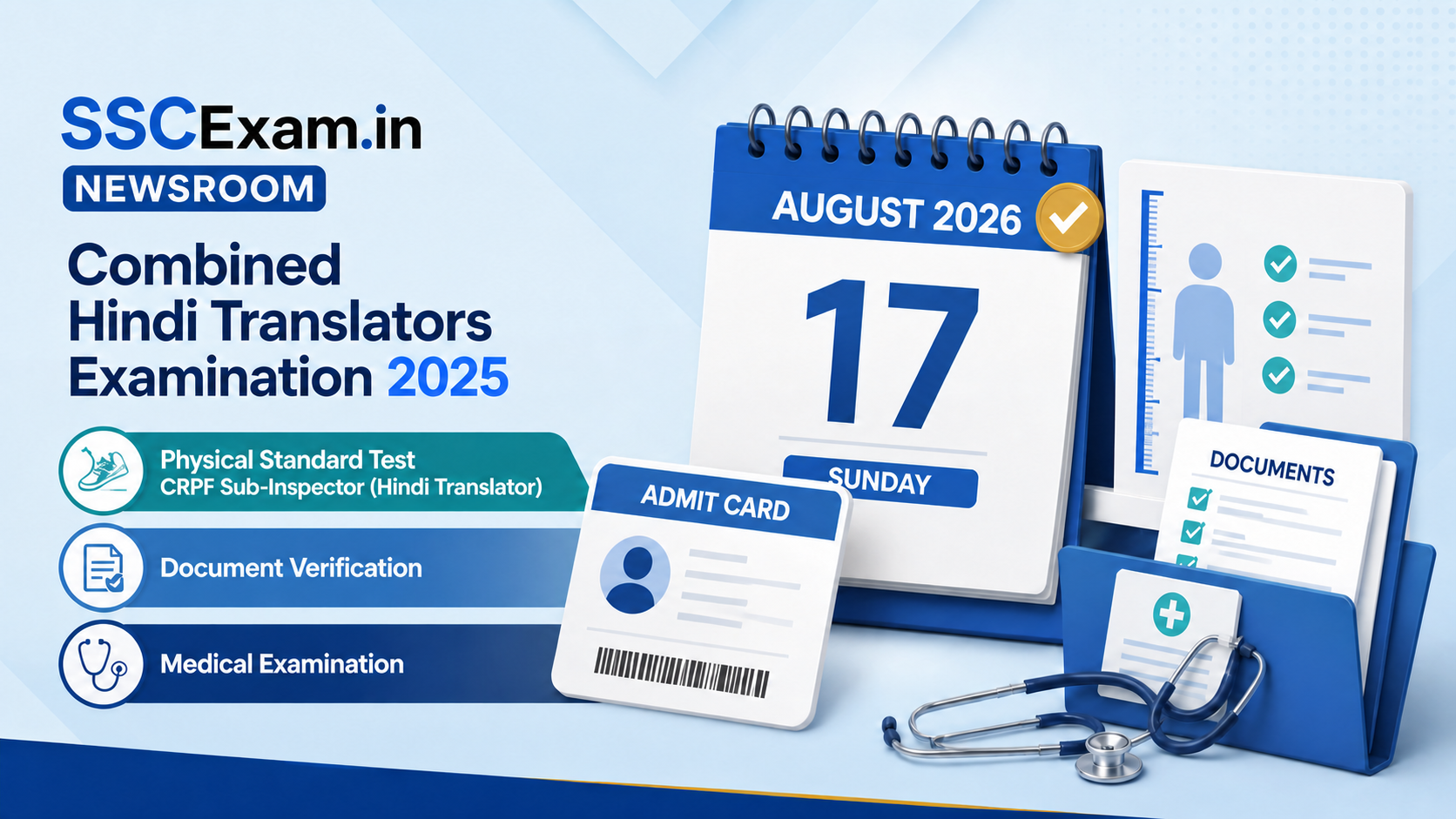 SSC CHT 2025 CRPF Hindi Translator PST date, admit card, document verification and medical stages